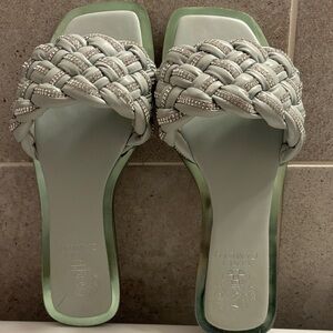 Vince Camuto Silver and Minty Green Braided Sandals